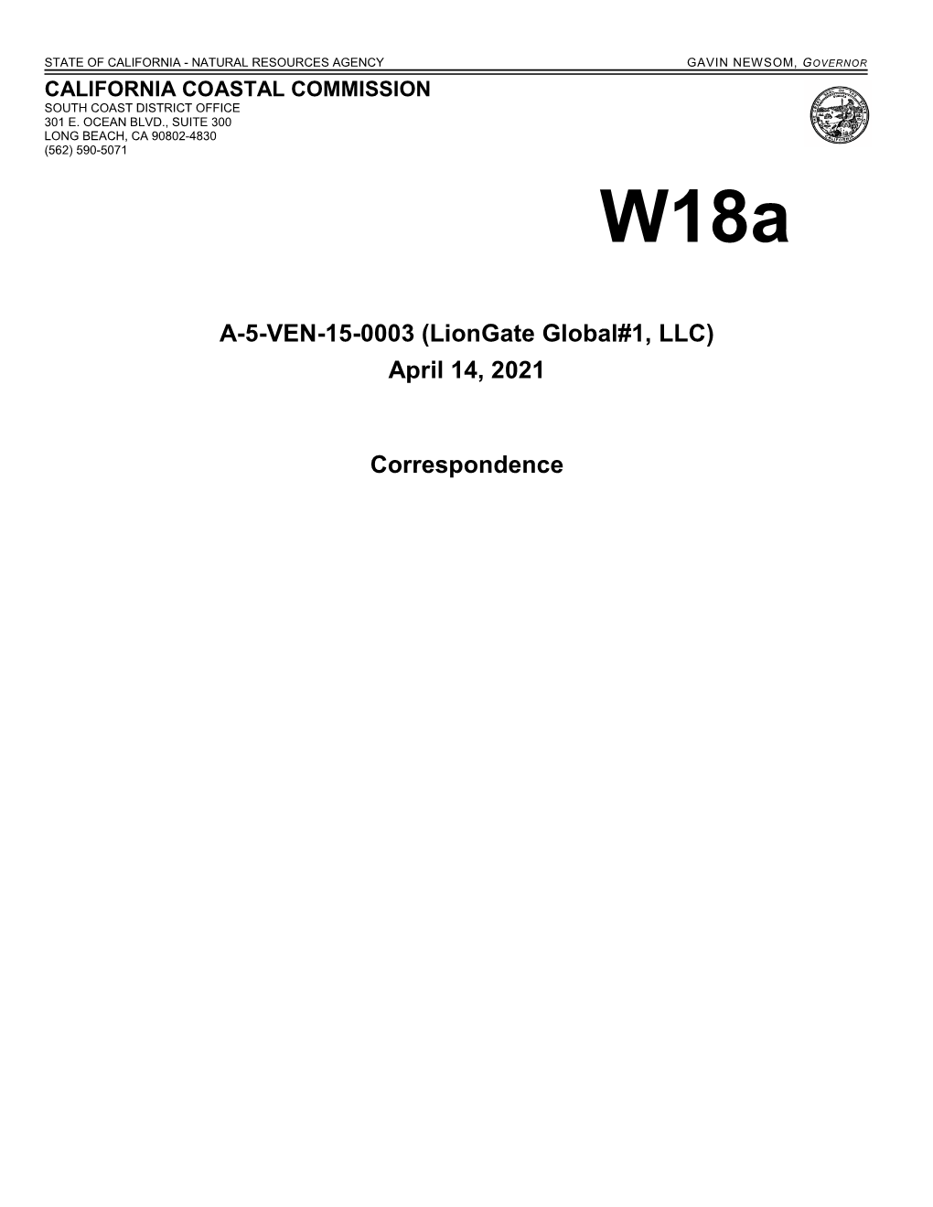 A-5-VEN-15-0003 (Liongate Global#1, LLC) April 14, 2021