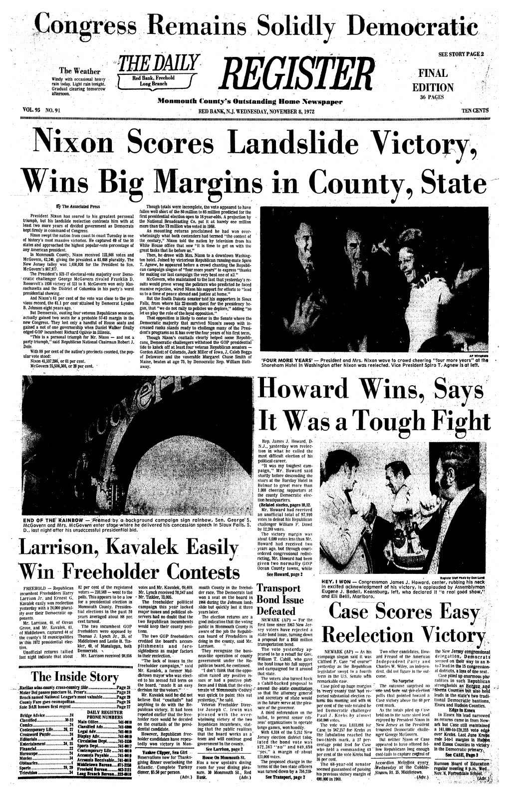 Nixon Scores Landslide Wins Big Margins in County, State