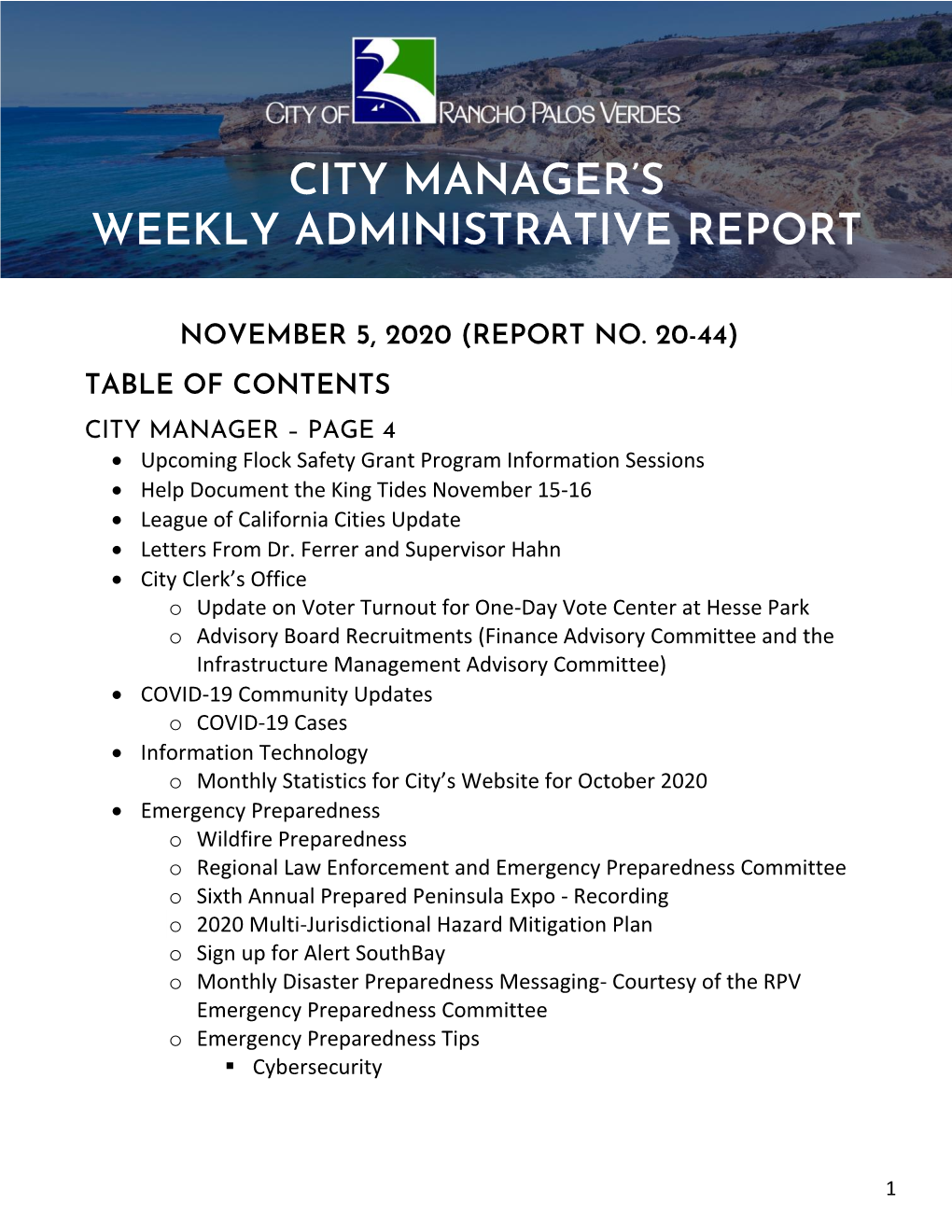 ADMINISTRATIVE REPORT November 5, 2020 Page 2