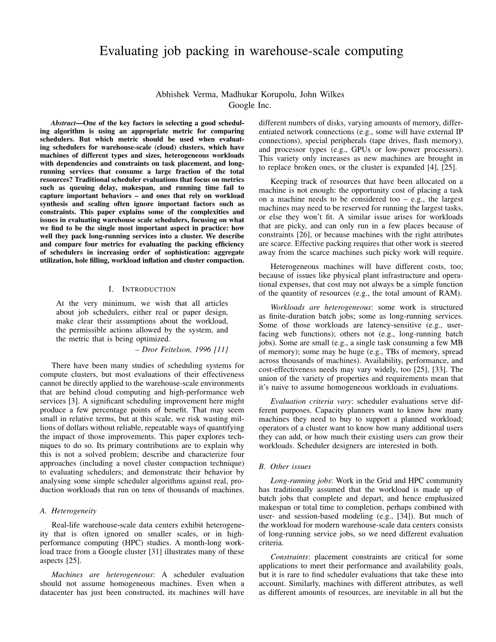 Evaluating Job Packing in Warehouse-Scale Computing