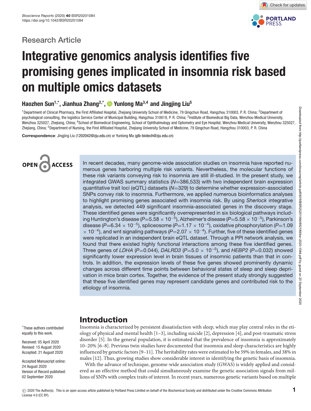 Integrative Genomics Analysis Identifies Five Promising Genes