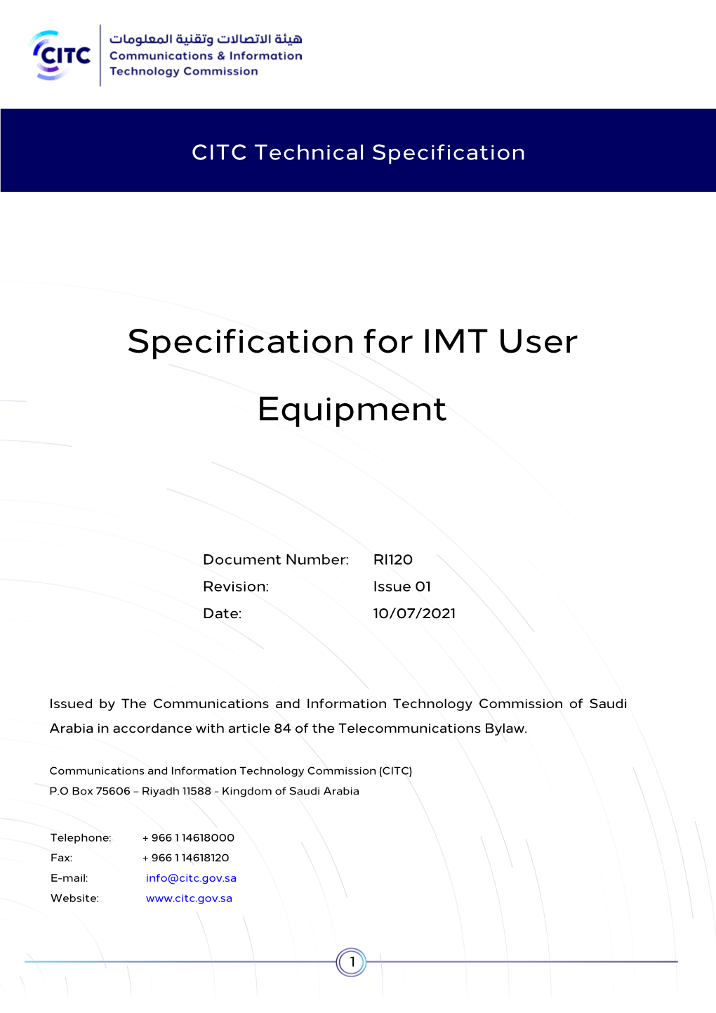 Specification for IMT User Equipment RI120