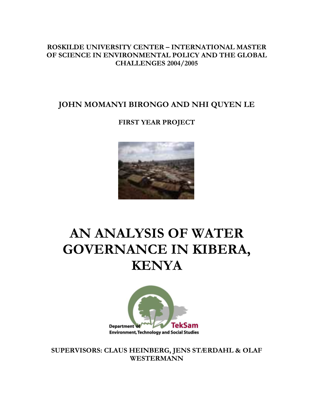 An Analysis of Water Governance in Kibera, Kenya