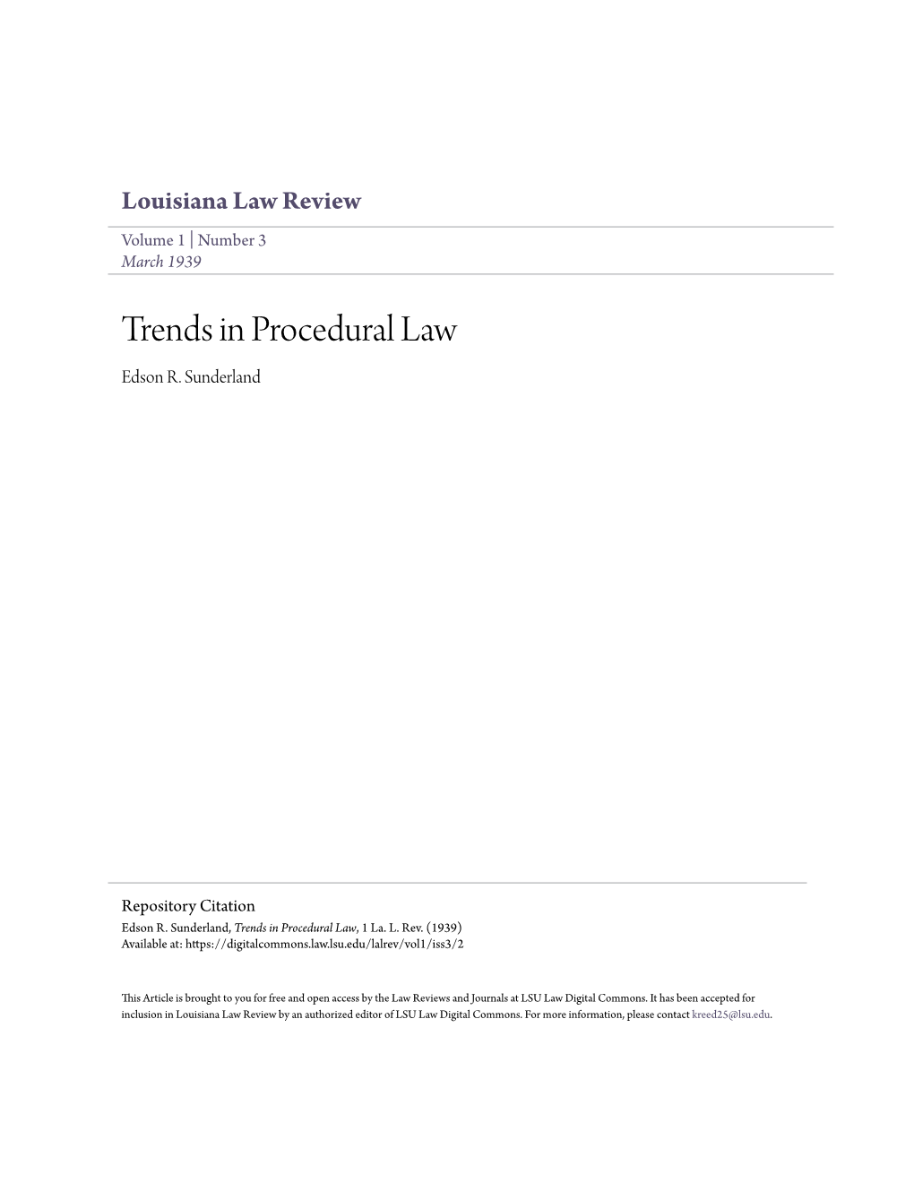 Trends in Procedural Law Edson R