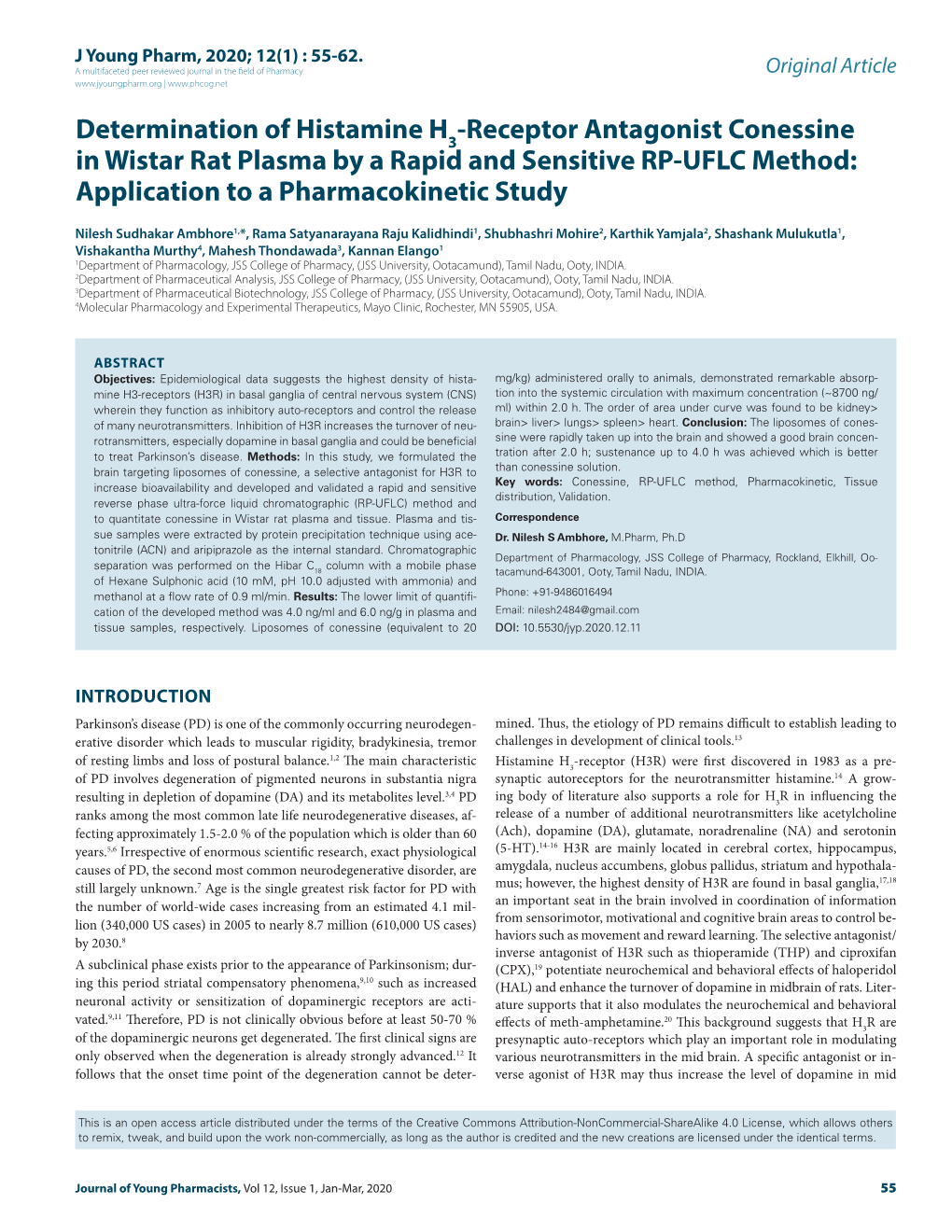 Determination of Histamine H -Receptor Antagonist Conessine In