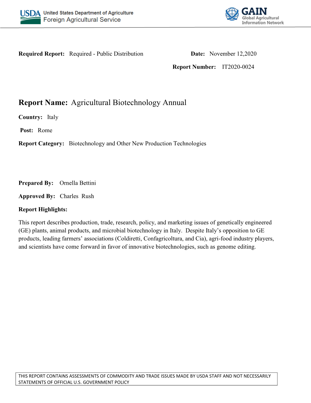 Agricultural Biotechnology Annual