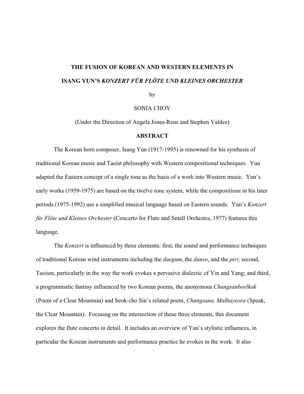 THE FUSION of KOREAN and WESTERN ELEMENTS in ISANG YUN's KONZERT FÜR FLÖTE UND KLEINES ORCHESTER by SONIA CHOY (Under