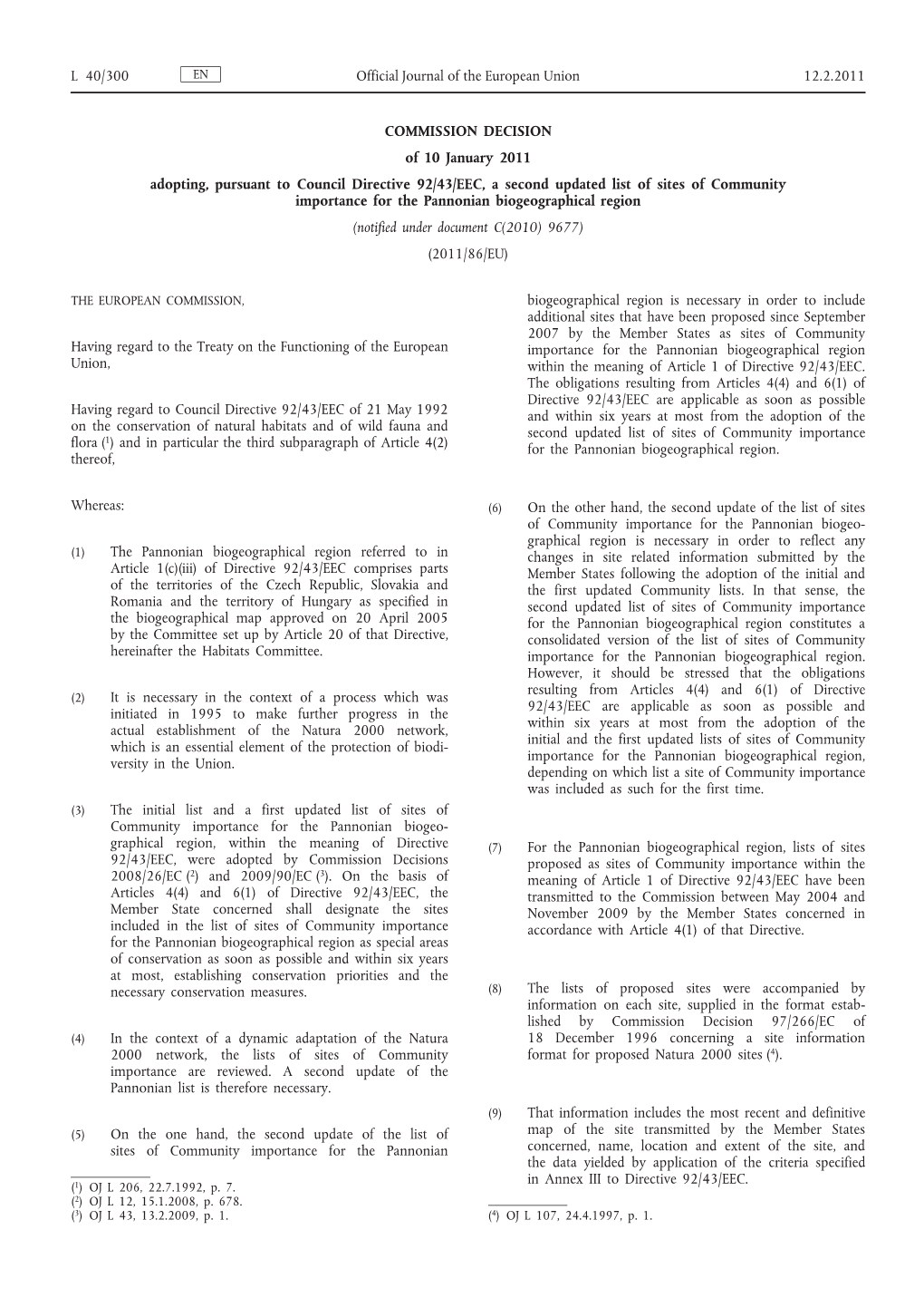 Commission Decision of 10 January 2011 Adopting, Pursuant