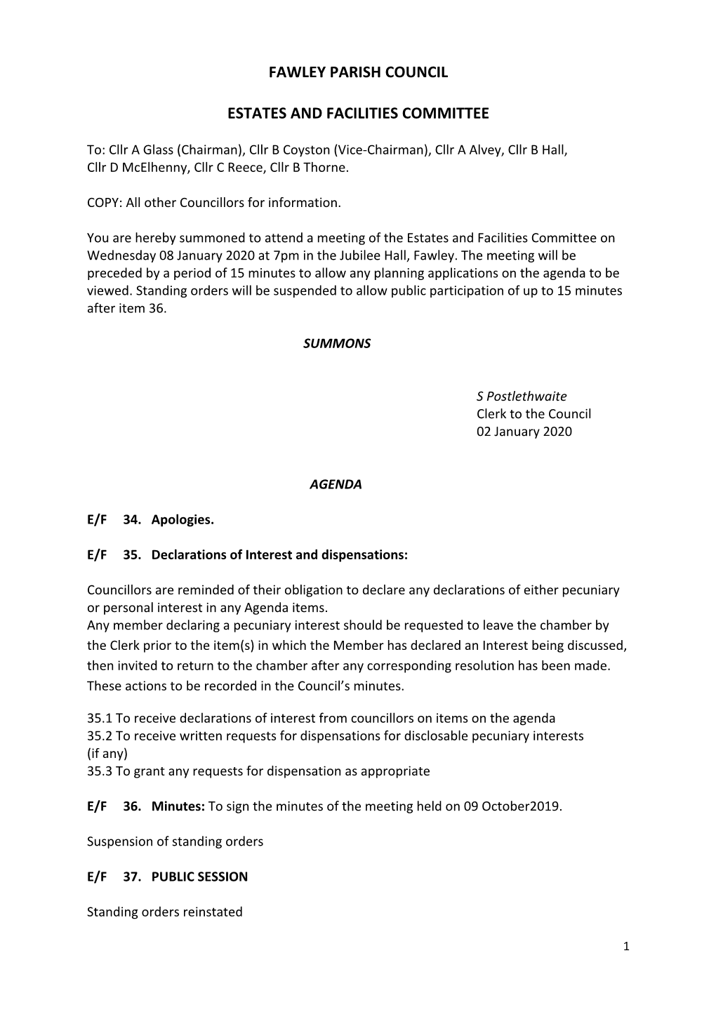 Fawley Parish Council Estates and Facilities