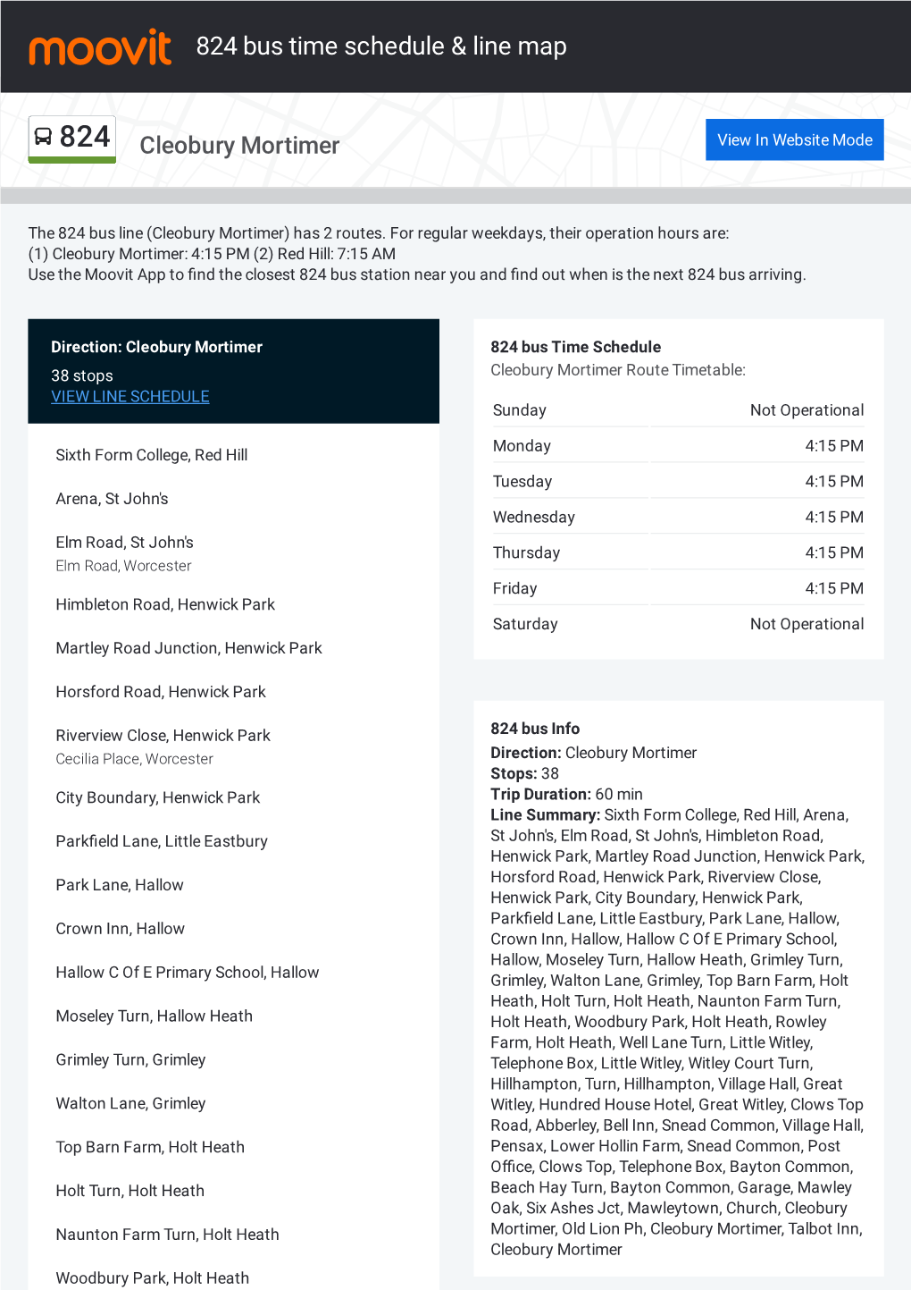 824 Bus Time Schedule & Line Route