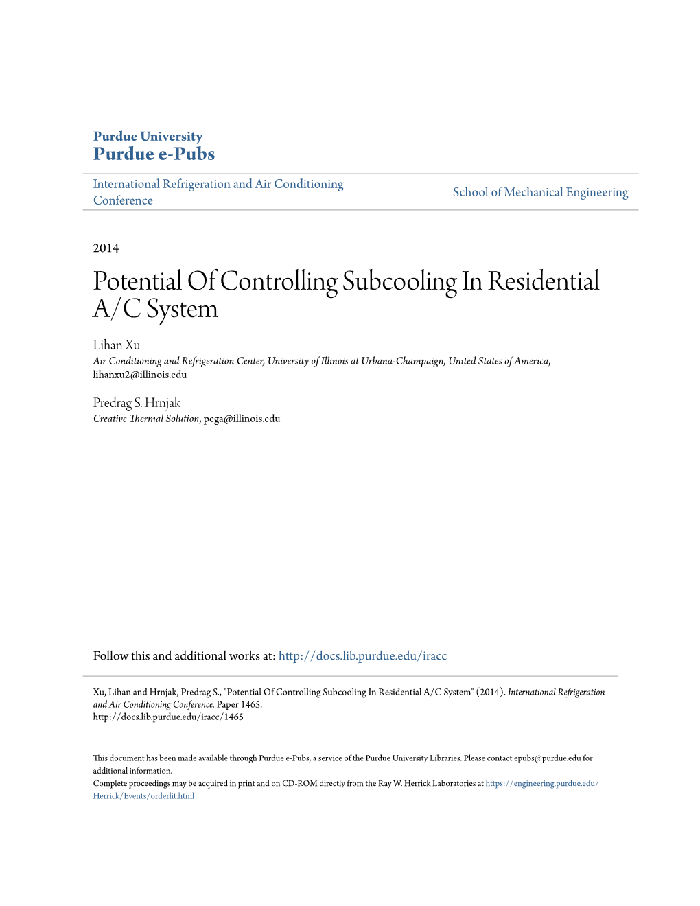 Potential of Controlling Subcooling in Residential A/C System