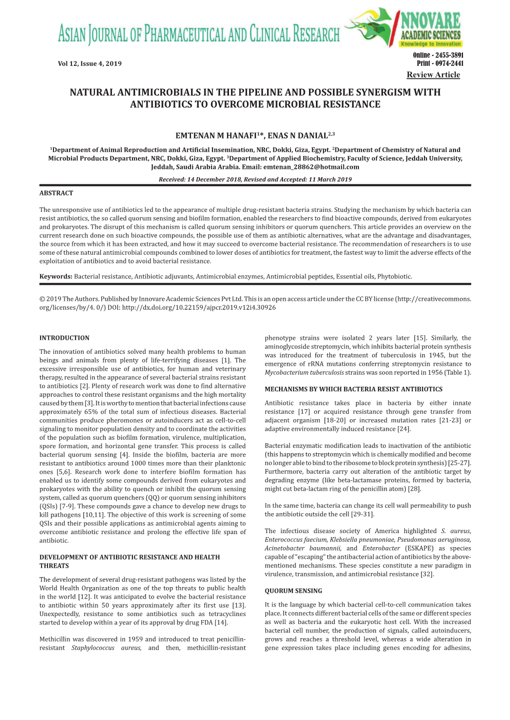 Natural Antimicrobials in the Pipeline and Possible Synergism with Antibiotics to Overcome Microbial Resistance