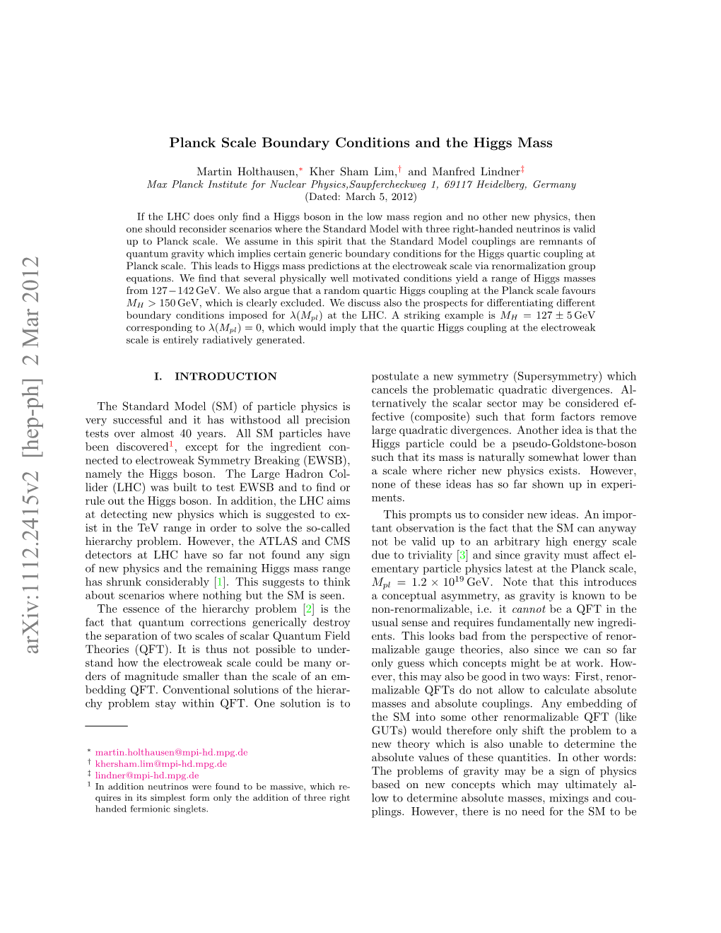 Higgs Mass and Planck Scale