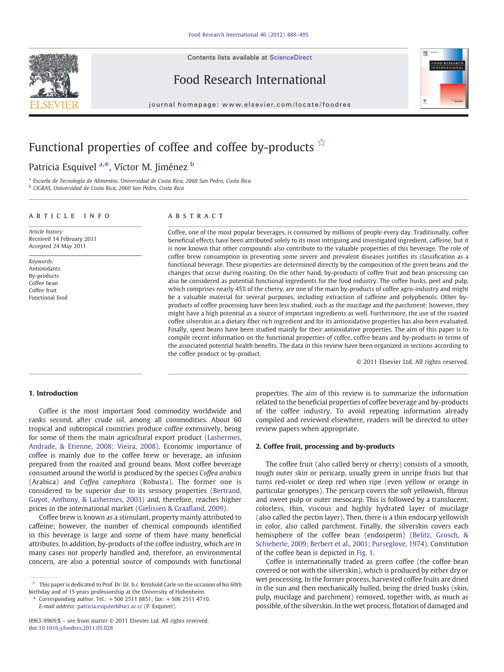 Functional Properties of Coffee and Coffee By-Products ☆