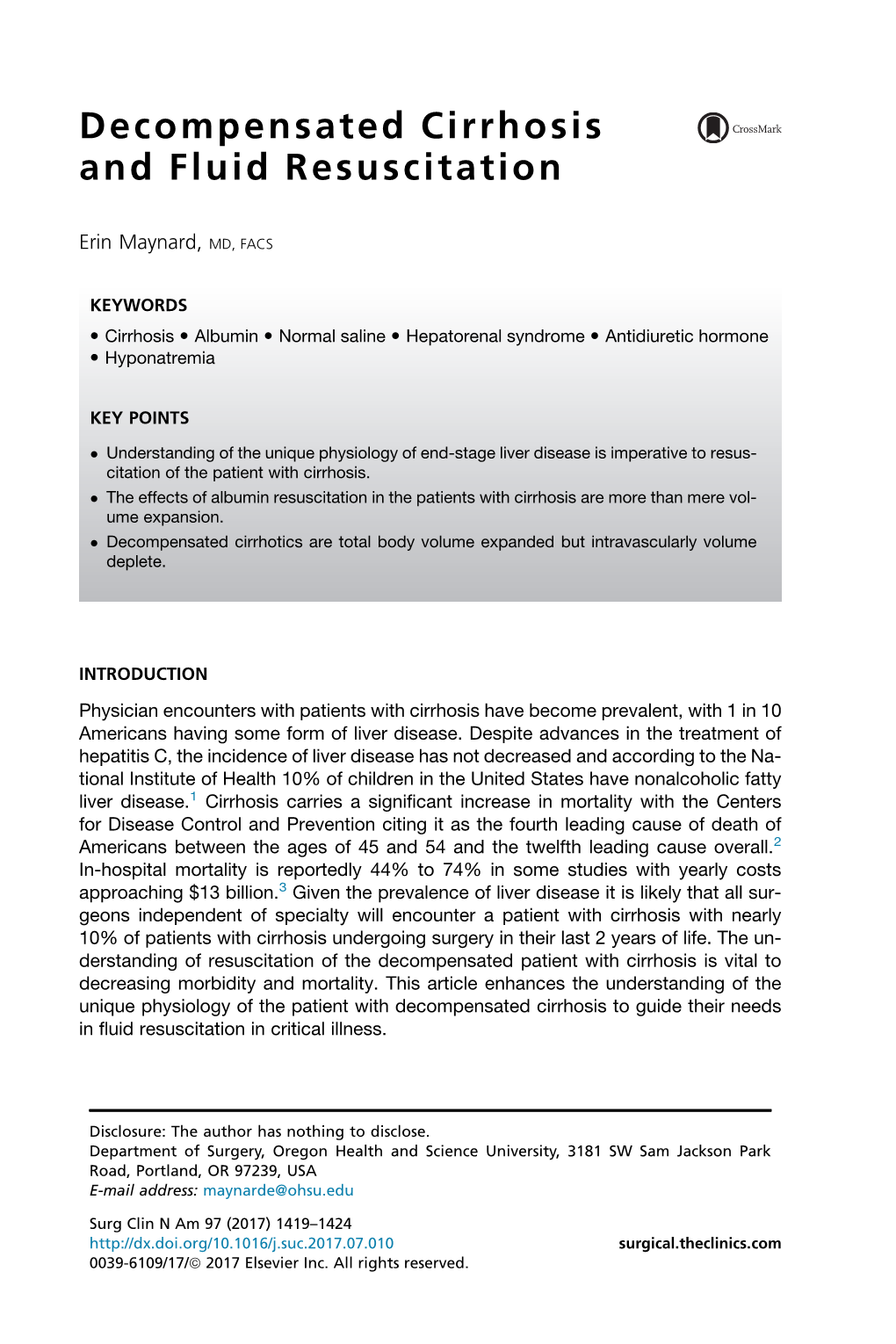 Decompensated Cirrhosis and Fluid Resuscitation