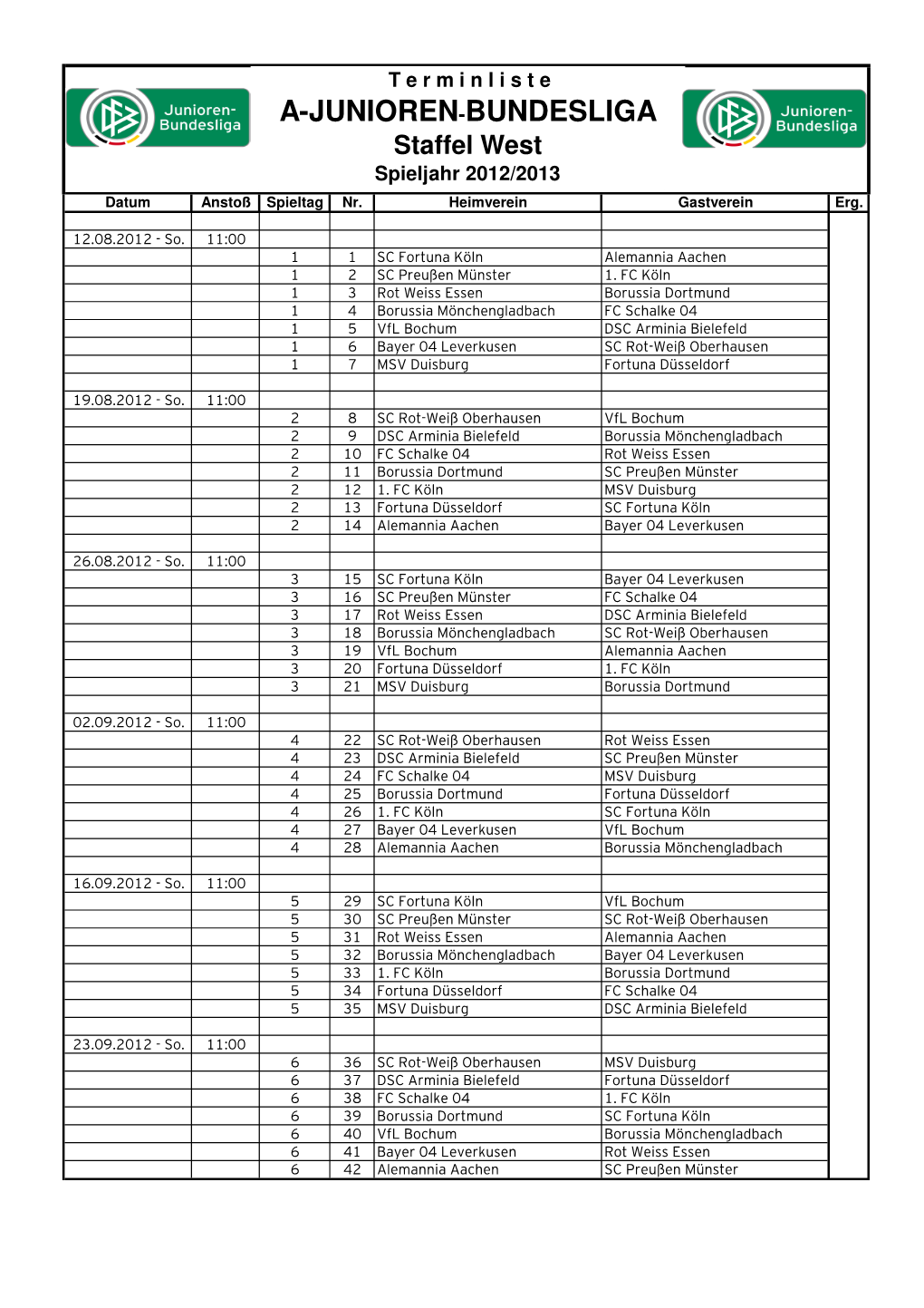 Spielplan AJBL-W 12 13