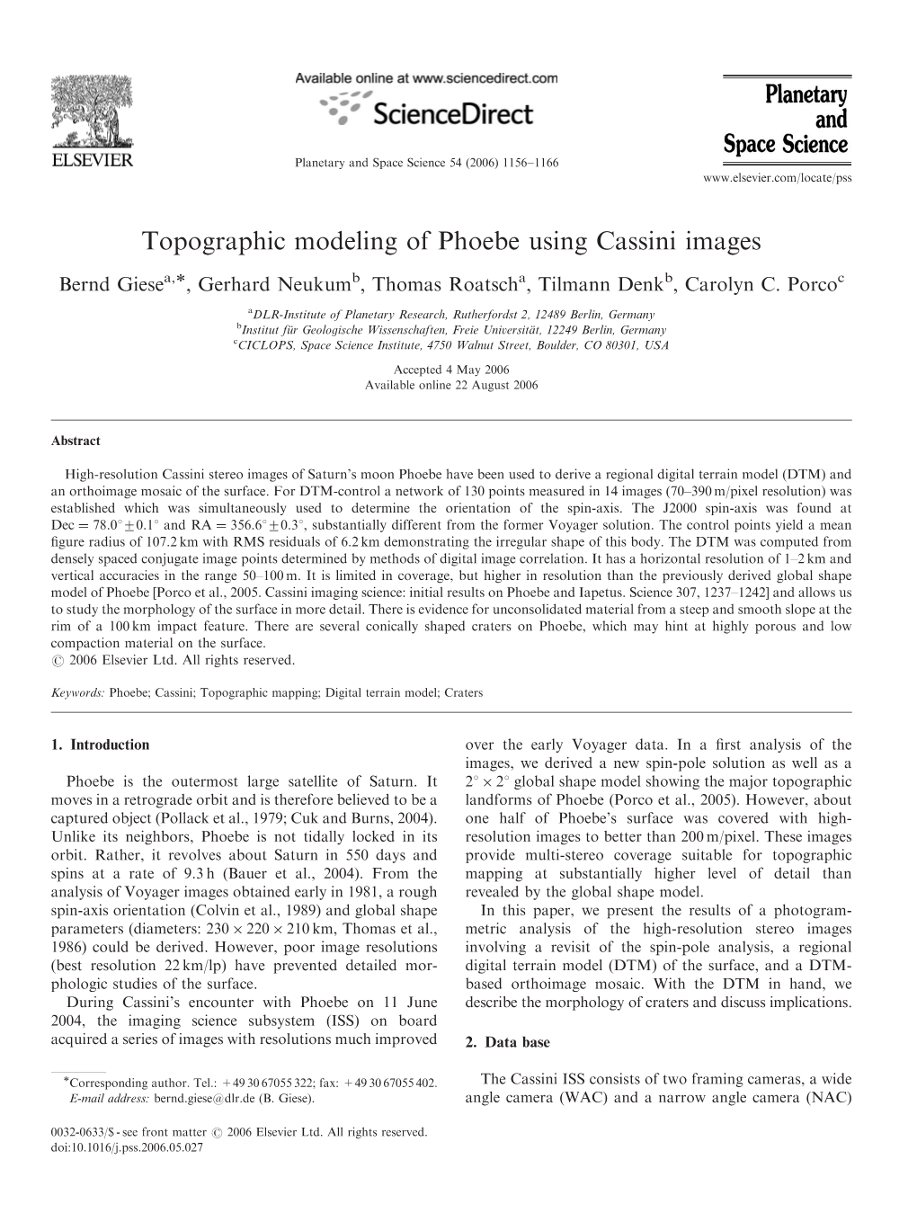 Topographic Modeling of Phoebe Using Cassini Images