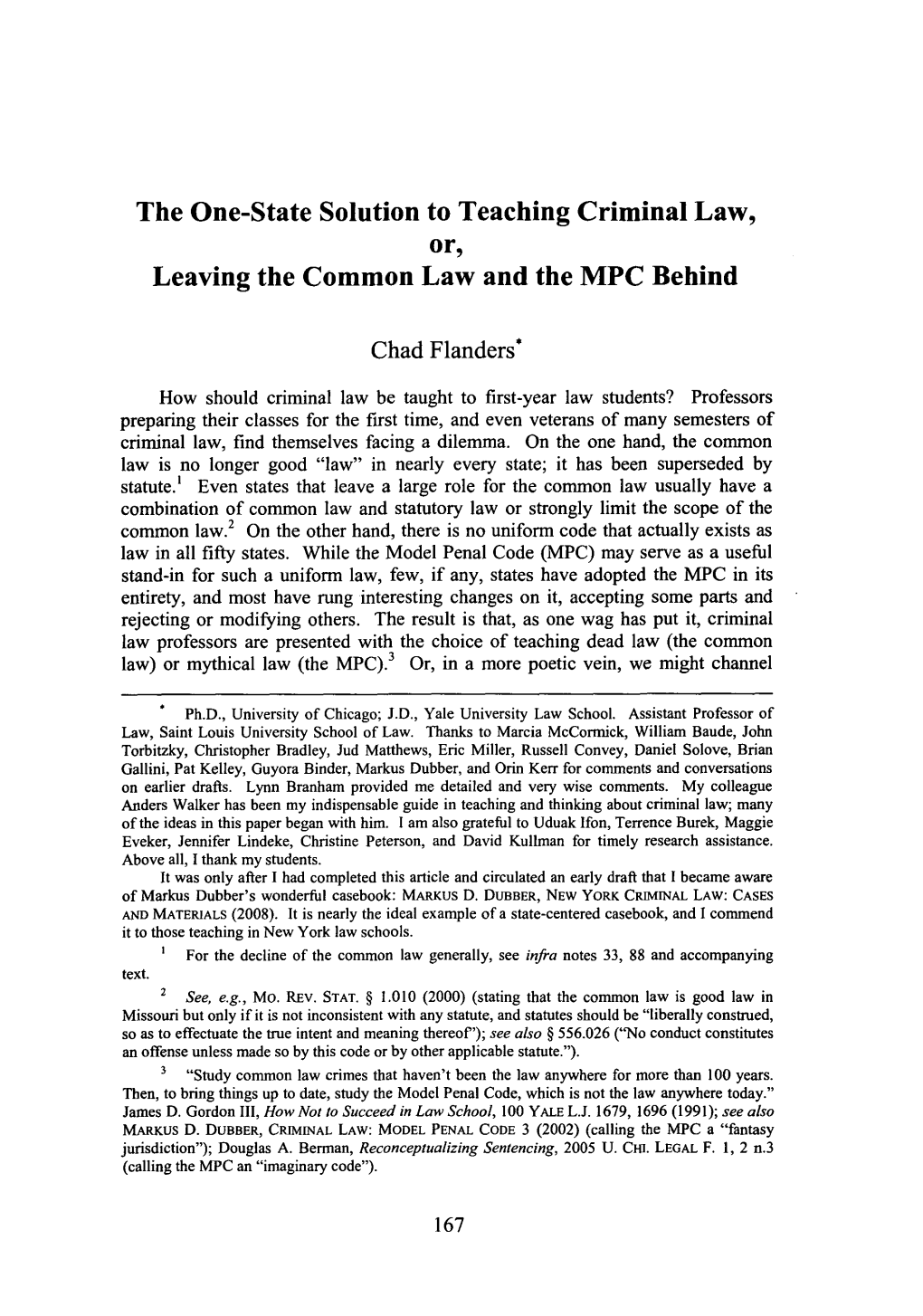 One-State Solution to Teaching Criminal Law, Or, Leaving the Common Law and the MPC Behind