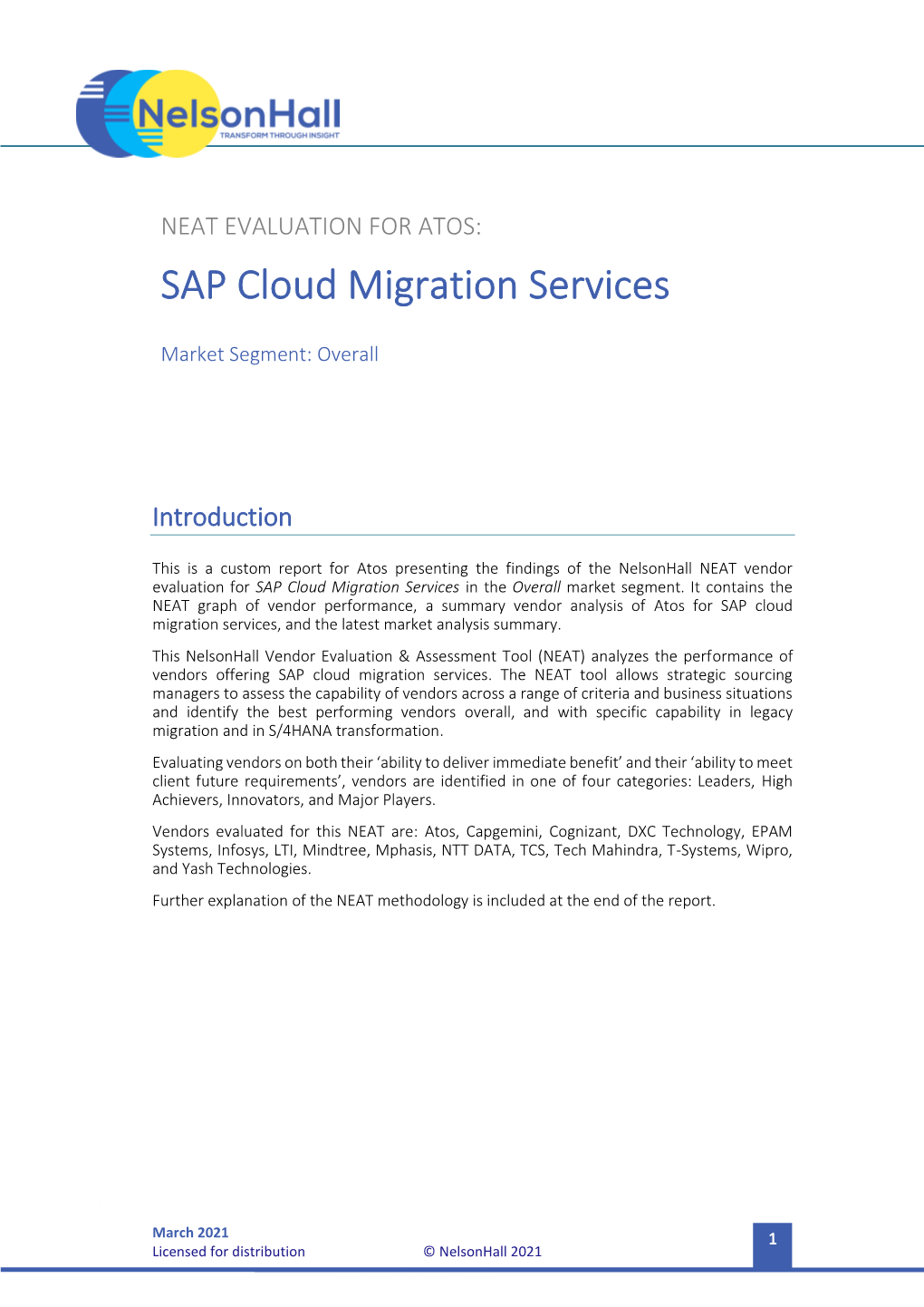 NEAT EVALUATION for ATOS: SAP Cloud Migration Services