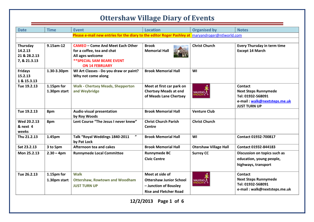 Ottershaw Village Diary of Events