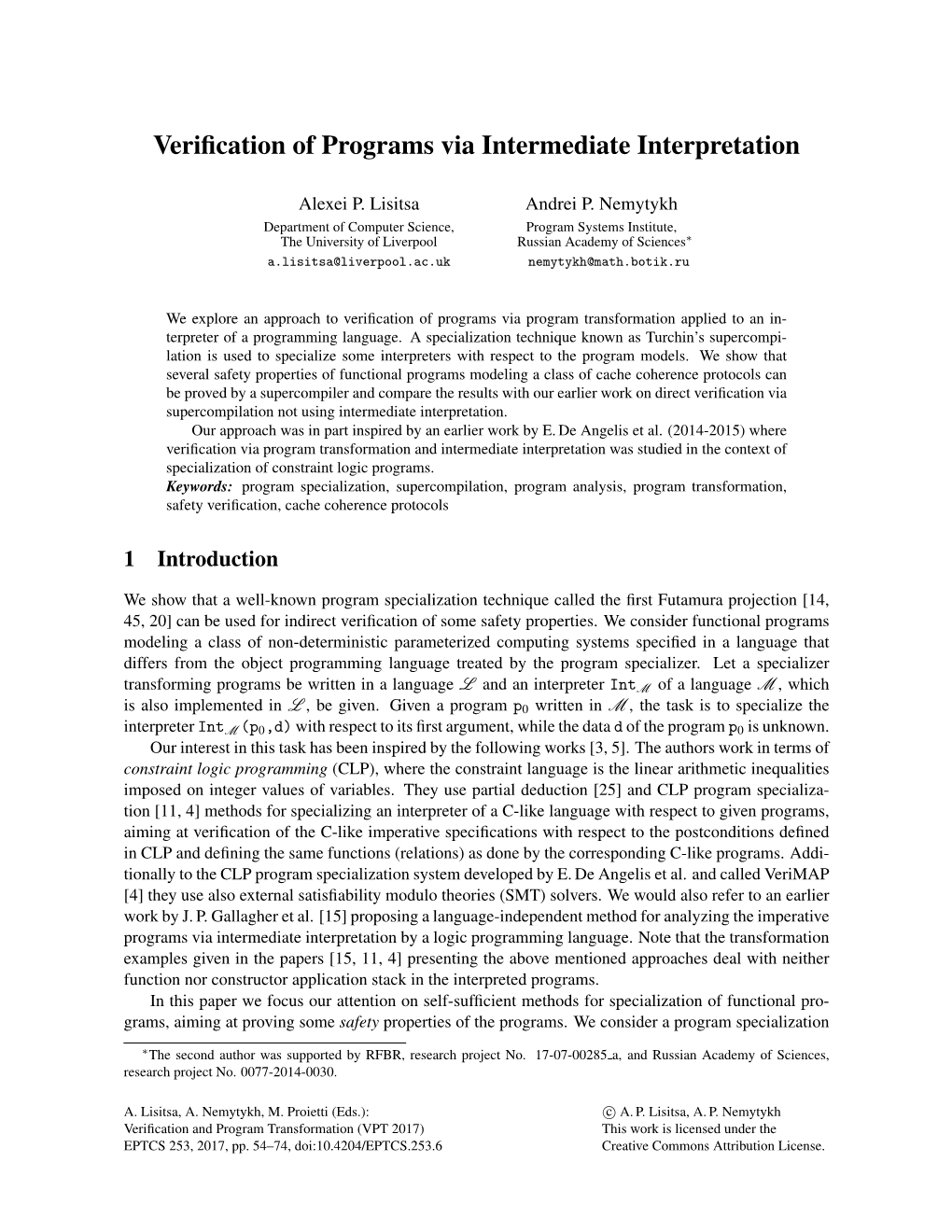 Verification of Programs Via Intermediate Interpretation
