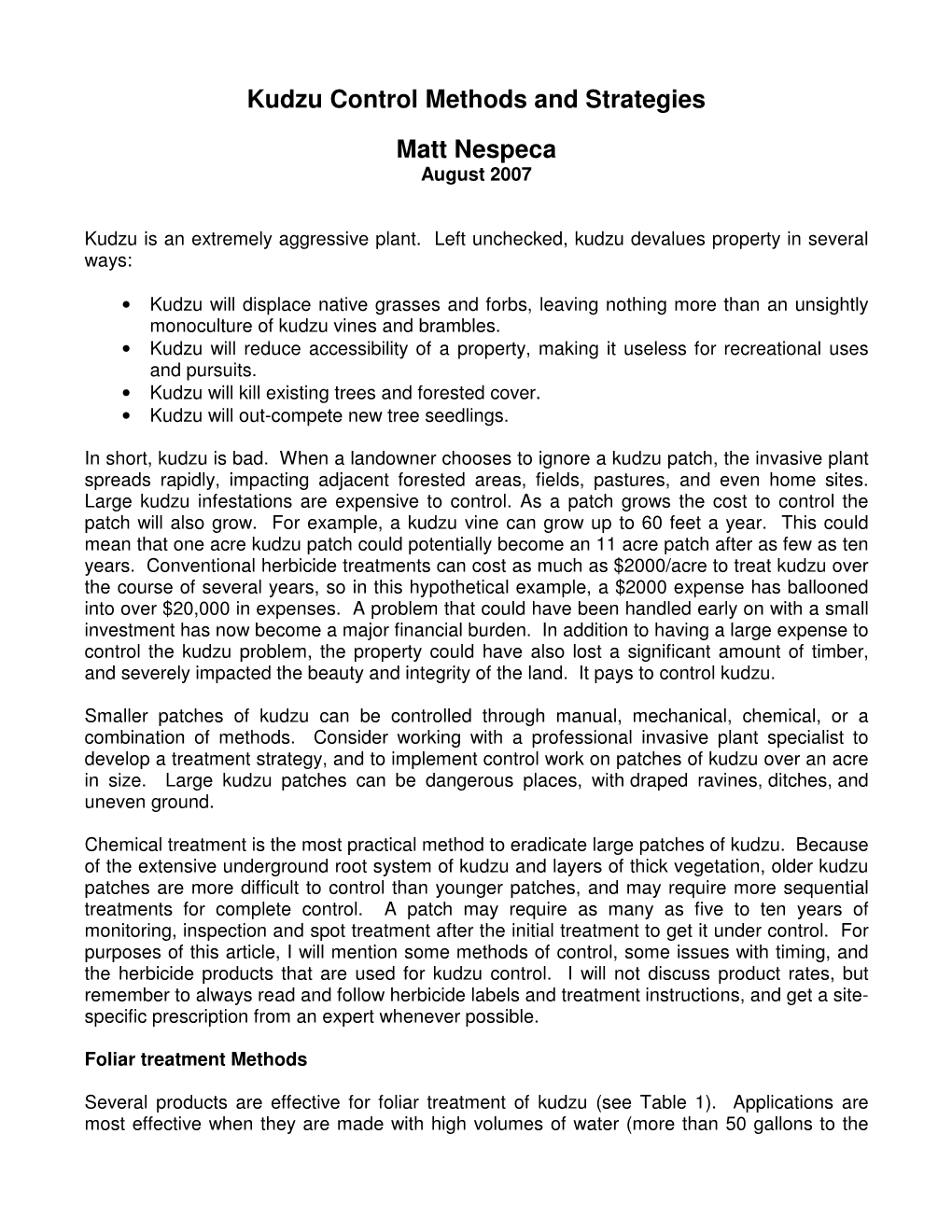 Kudzu Control Methods and Strategies Matt Nespeca