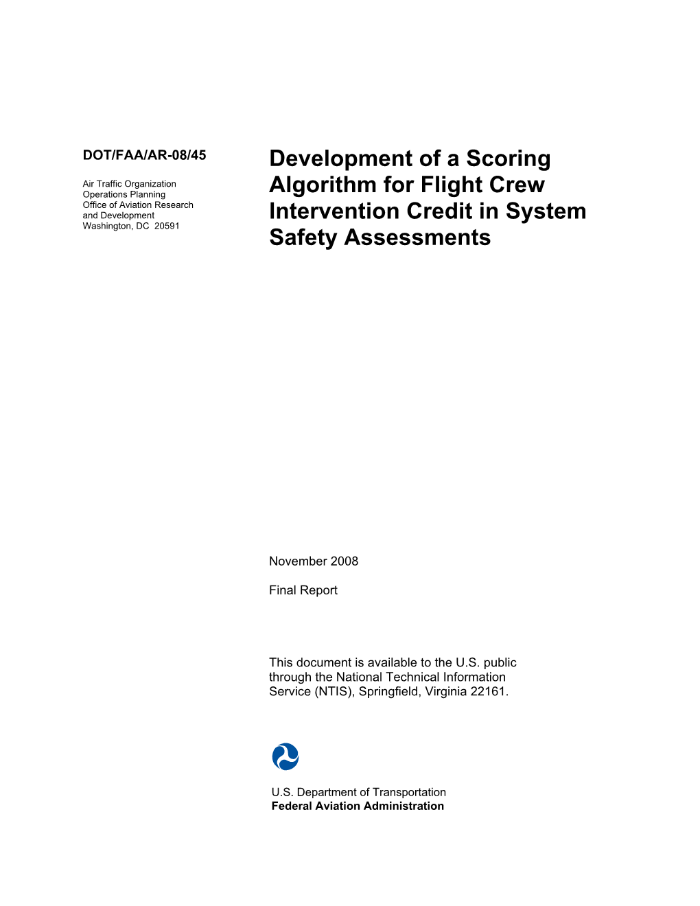 Development of a Scoring Algorithm for Flight Crew Intervention Credit In