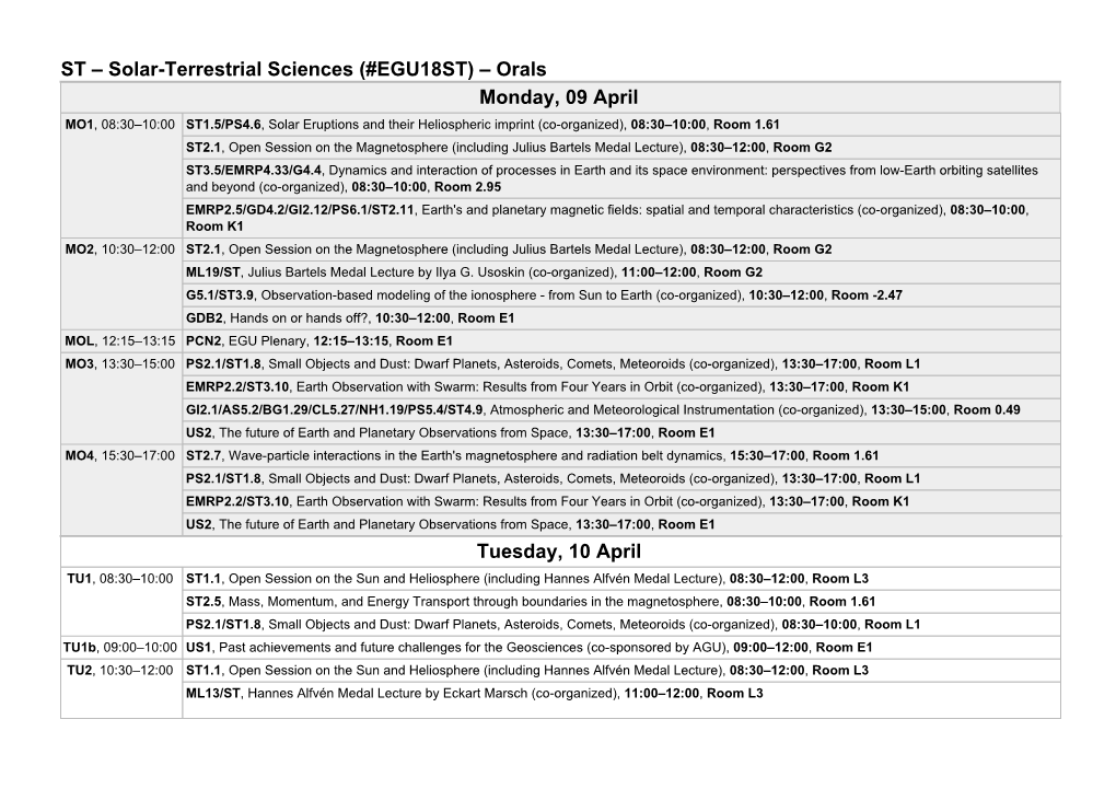 ST – Solar-Terrestrial Sciences (#EGU18ST) – Orals