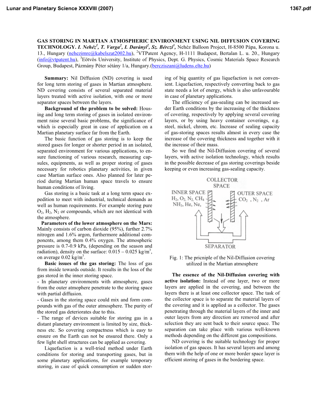 Gas Storing in Martian Atmospheric Environment Using Nil Diffusion Covering Technology