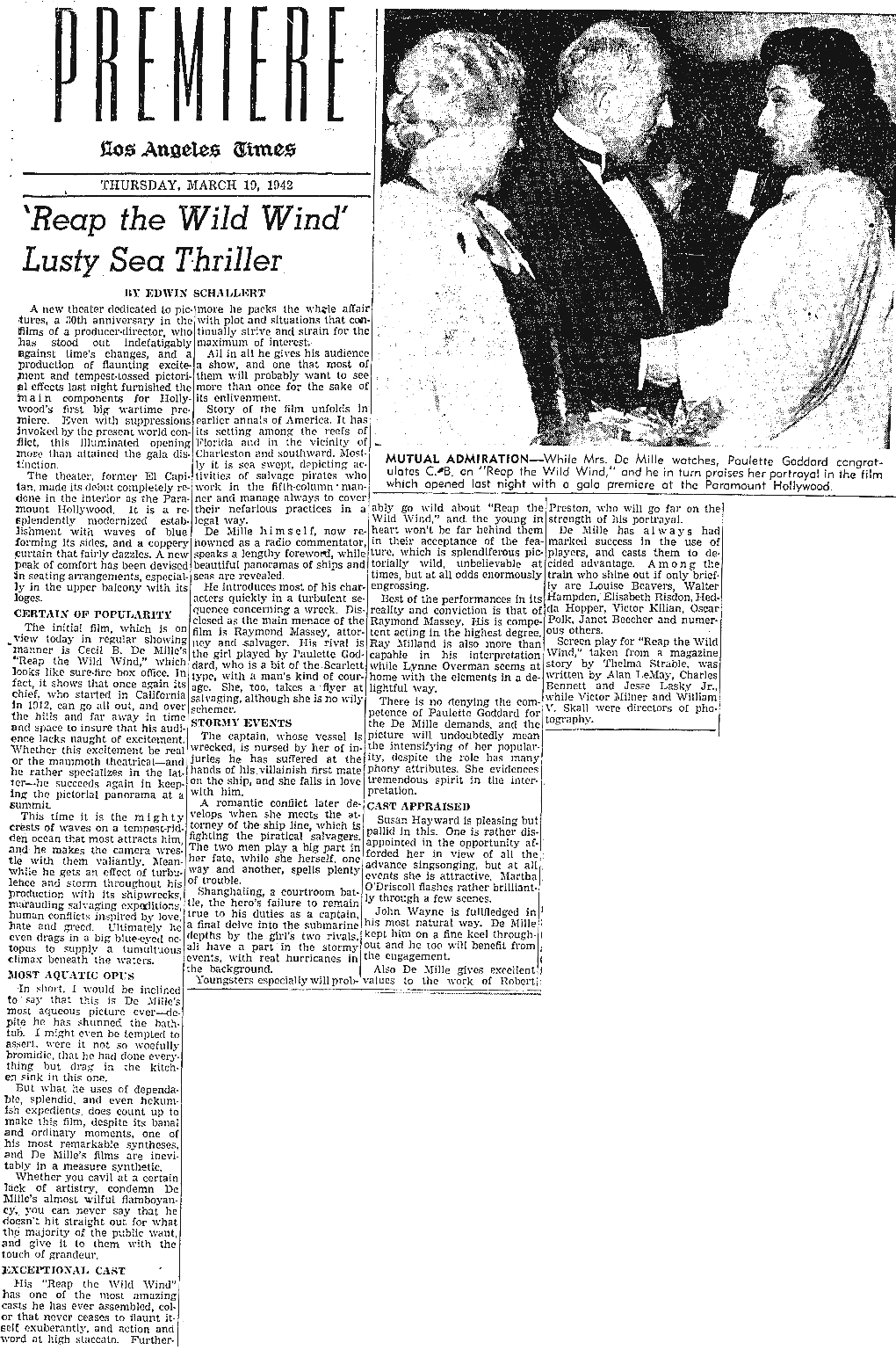 Los Angeles Times (19 March 1942): El Capitan Theatre, Hollywood