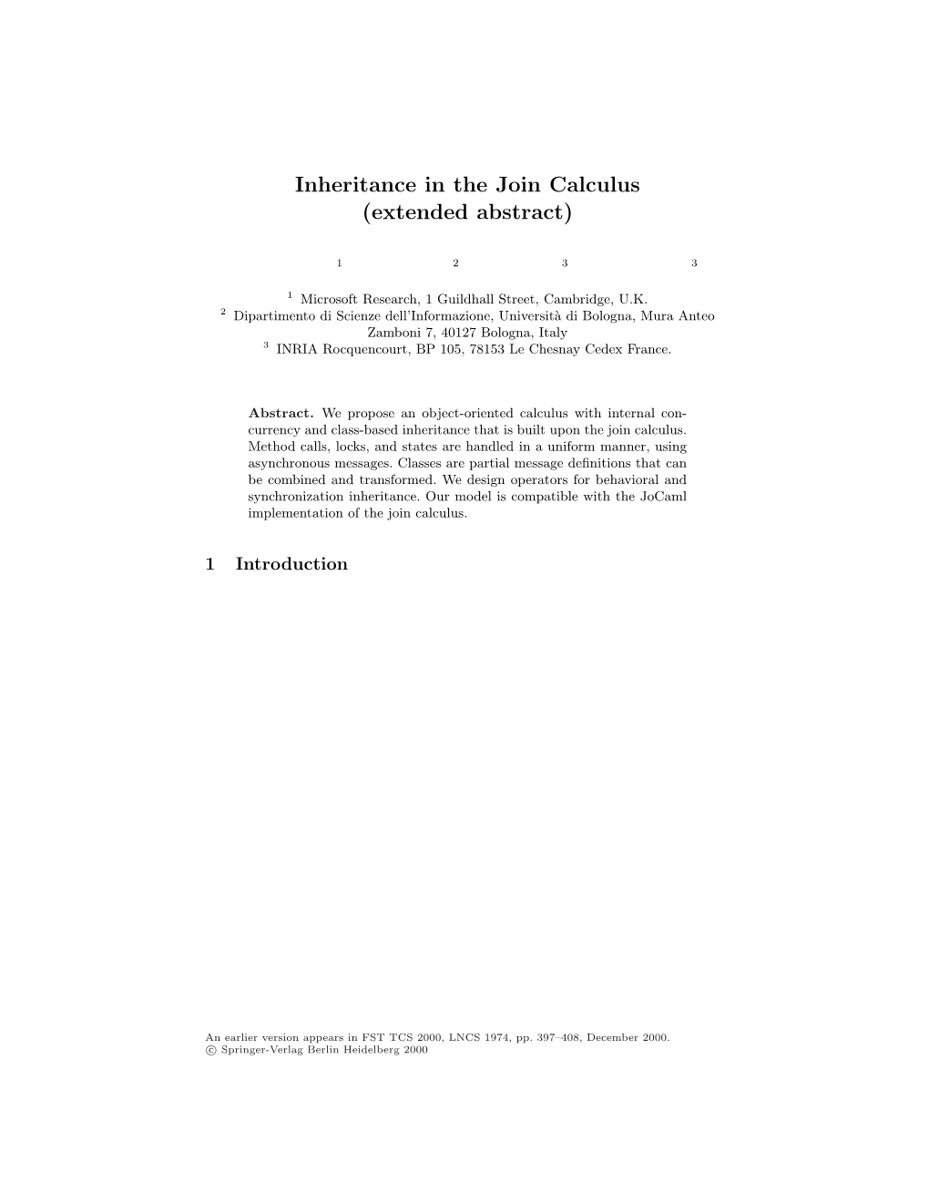 Inheritance in the Join Calculus (Extended Abstract)