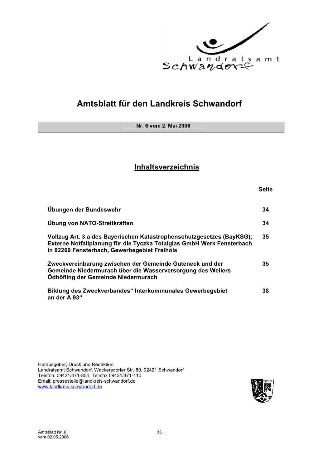 Amtsblatt Für Den Landkreis Schwandorf