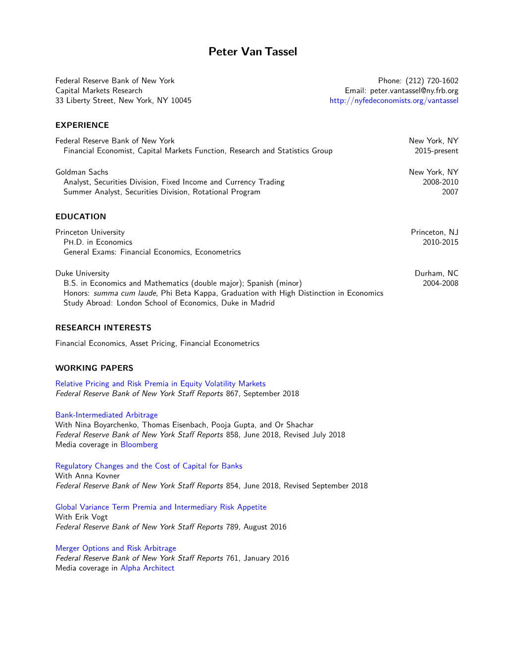 Peter Van Tassel CV