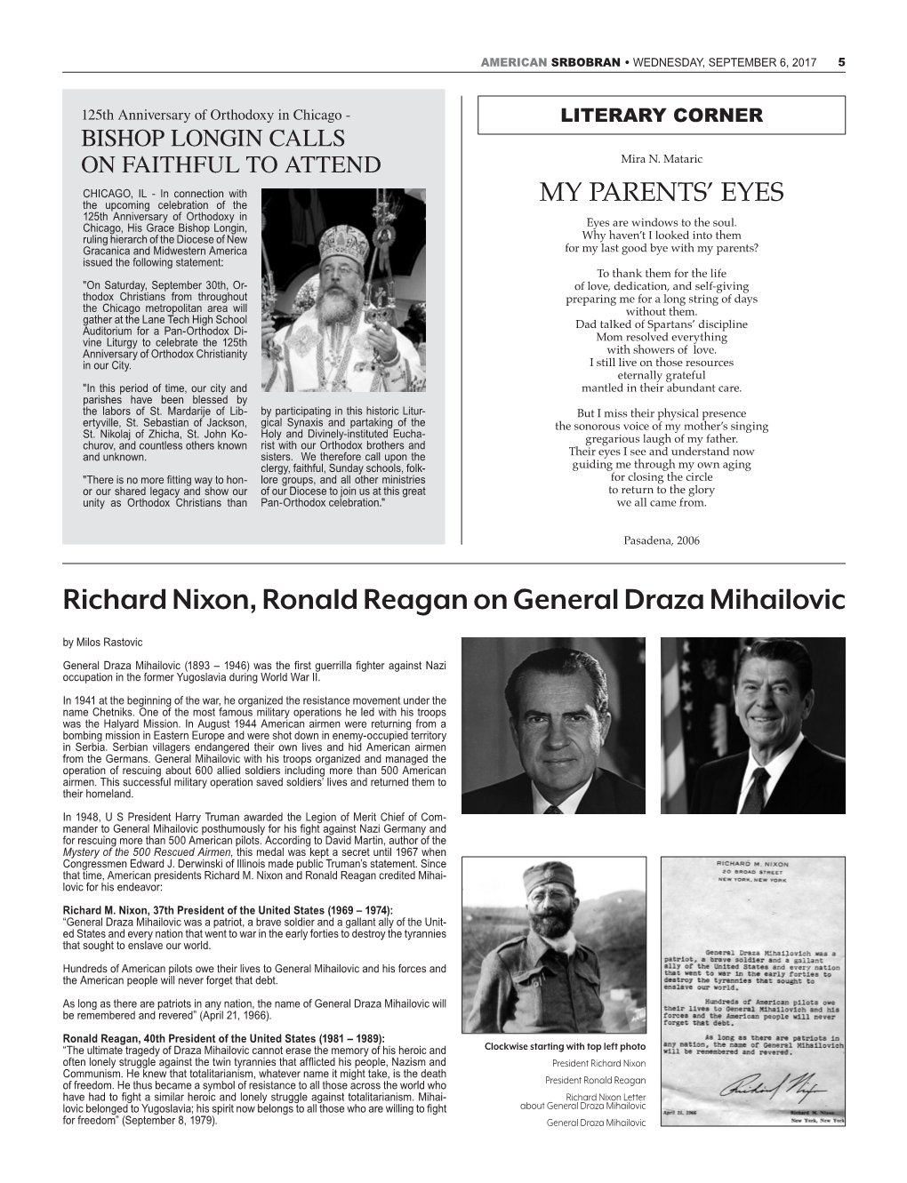 Richard Nixon, Ronald Reagan on General Draza Mihailovic by Milos Rastovic