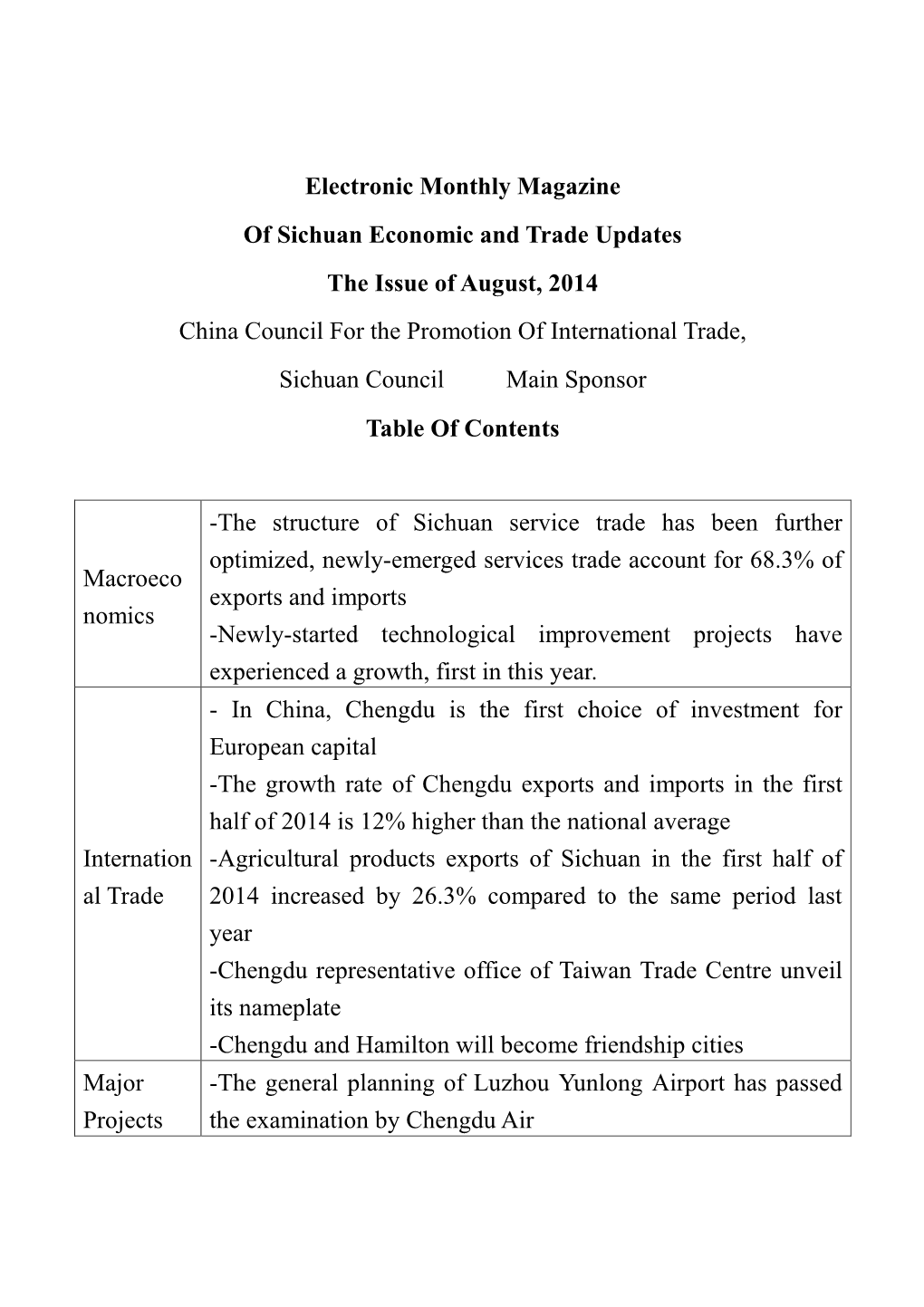 Electronic Monthly Magazine of Sichuan Economic and Trade