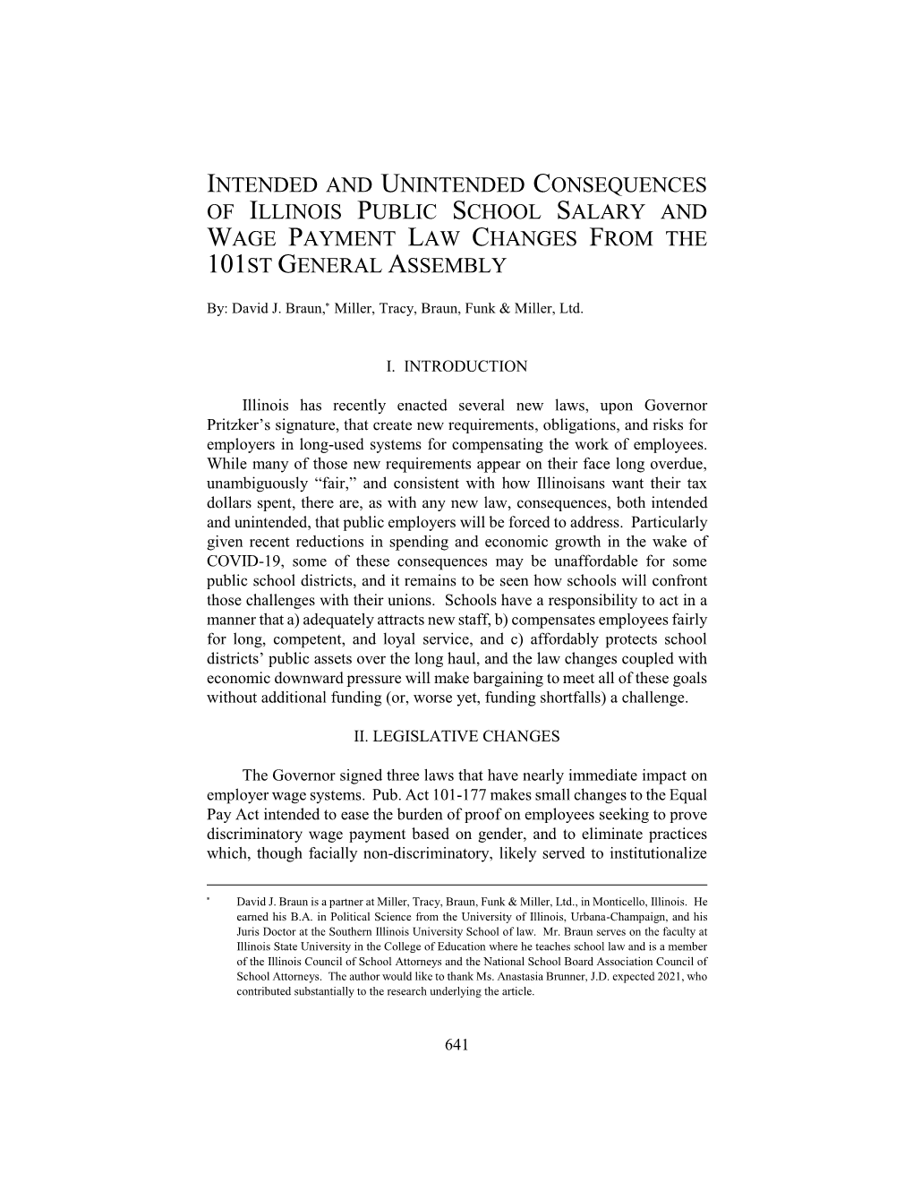 Intended and Unintended Consequences of Illinois Public School Salary and Wage Payment Law Changes from the 101St General Assembly