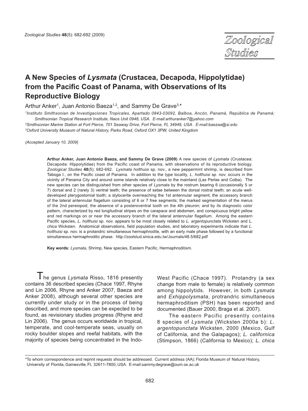 A New Species of Lysmata (Crustacea, Decapoda, Hippolytidae)