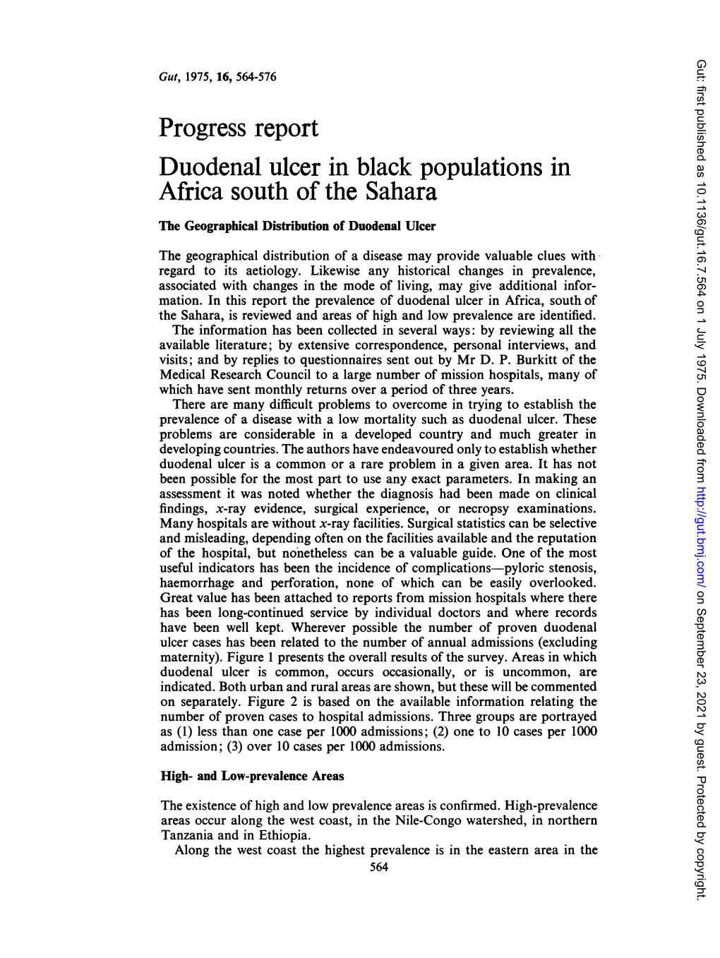 Progress Report Duodenal Ulcer in Black Populations in Africa South Of