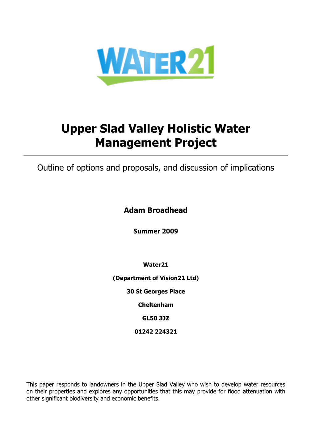Upper Slad Valley Holistic Water Management Project