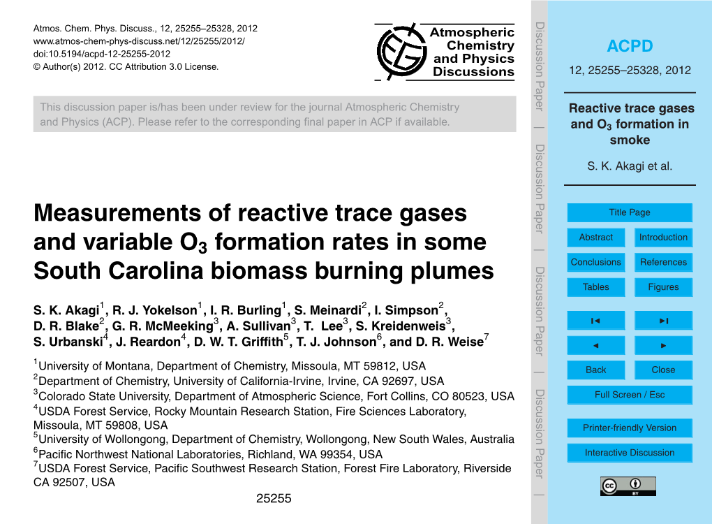 Measurements of Reactive Trace Gases and Variable