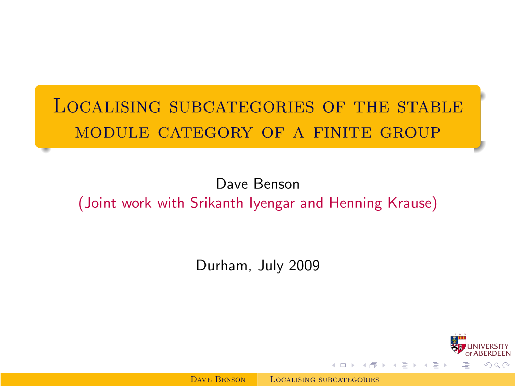 Localising Subcategories of the Stable Module Category of a Finite Group