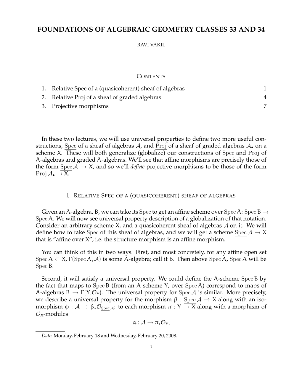 Foundations of Algebraic Geometry Classes 33 and 34