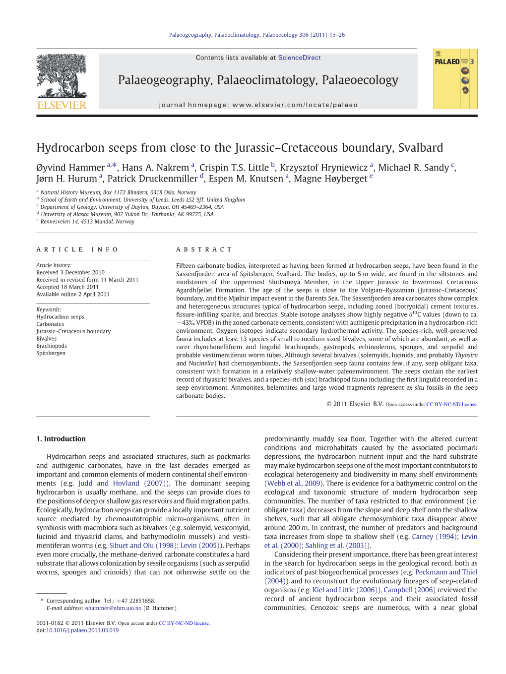 Hydrocarbon Seeps from Close to the Jurassic–Cretaceous Boundary, Svalbard