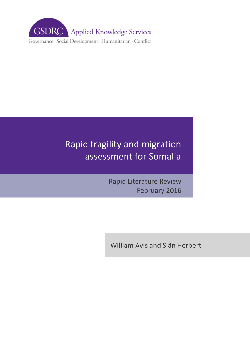 Rapid Fragility and Migration Assessment for Somalia