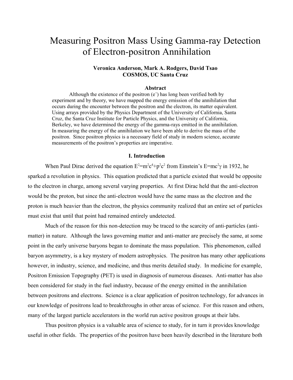 Measuring Positron Mass Using Gamma-Ray Detection of Electron-Positron Annihilation