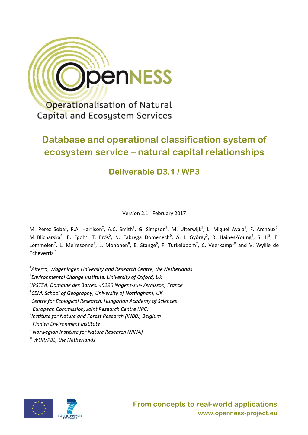 Database and Operational Classification System of Ecosystem Service – Natural Capital Relationships