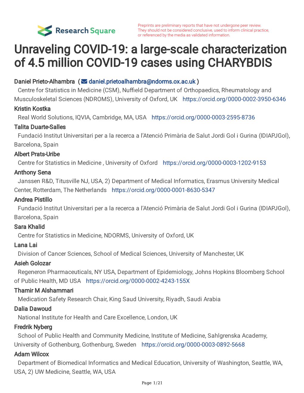 Unraveling COVID-19: a Large-Scale Characterization of 4.5 Million COVID-19 Cases Using CHARYBDIS