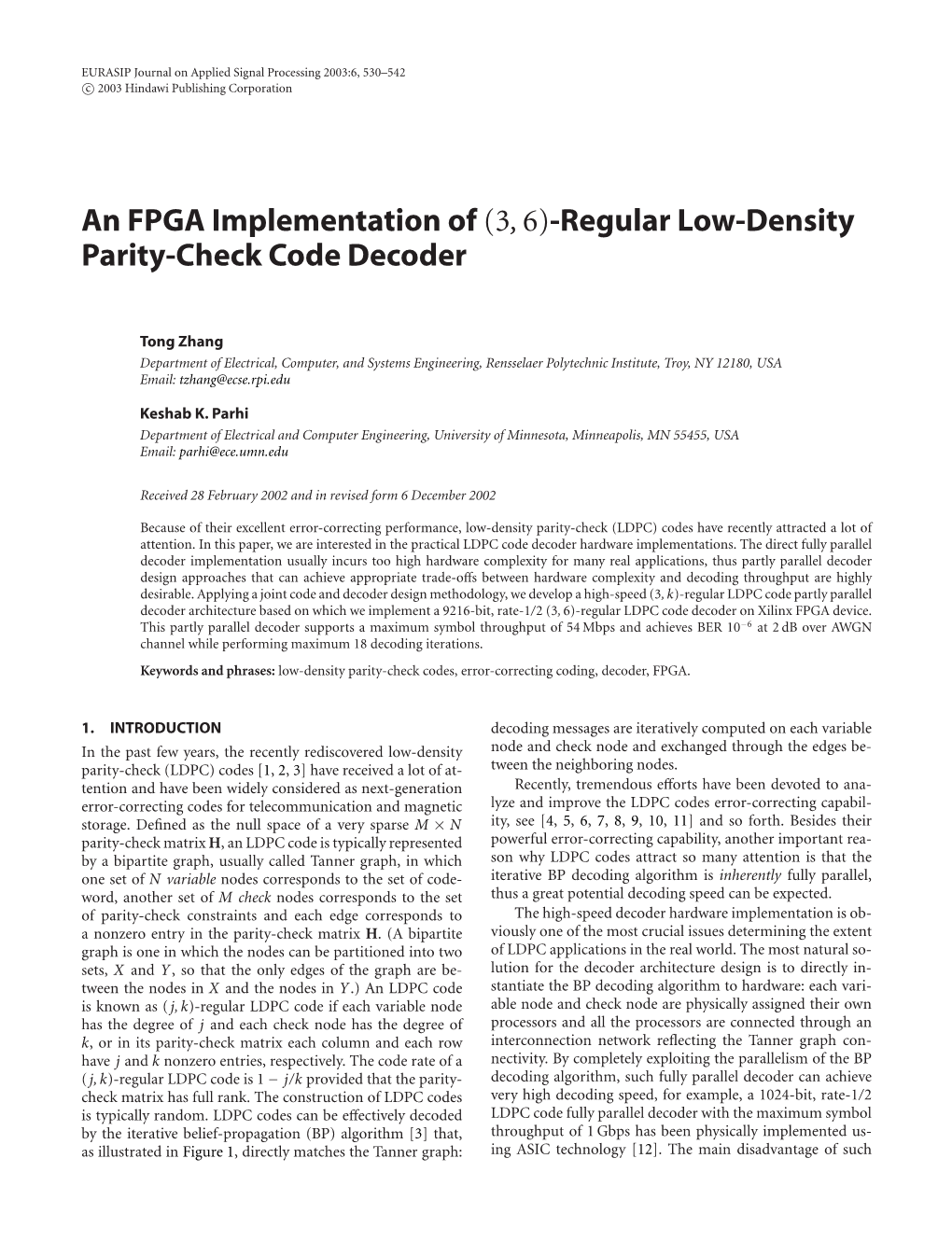 Regular Low-Density Parity-Check Code Decoder