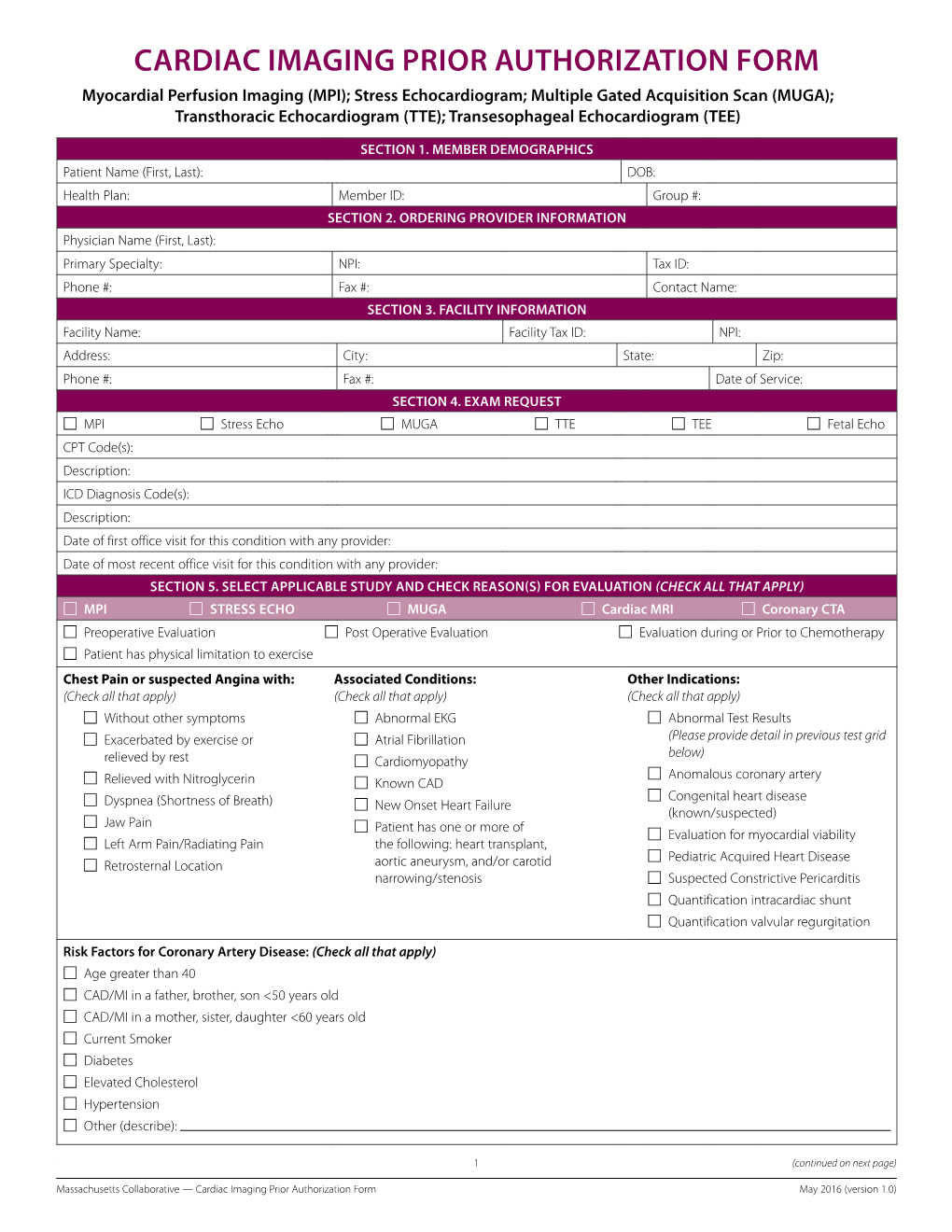 Cardiac Imaging Preauthorization Form