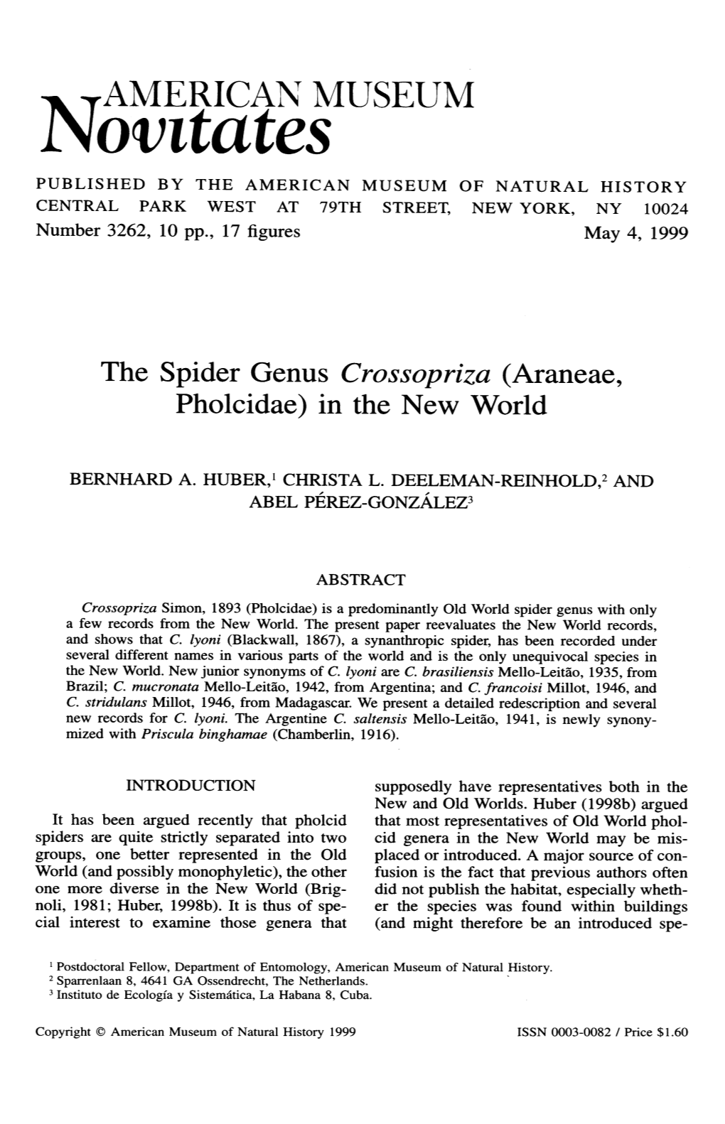Norntates PUBLISHED by the AMERICAN MUSEUM of NATURAL HISTORY CENTRAL PARK WEST at 79TH STREET, NEW YORK, NY 10024 Number 3262, 10 Pp., 17 Figures May 4, 1999